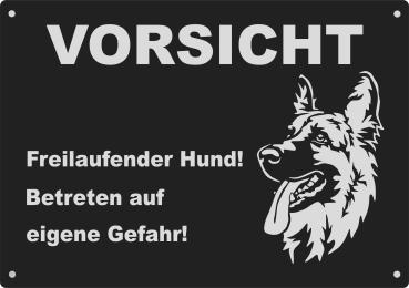 Aluminium Warnschild Deutscher Schäferhund VORSICHT Freilaufender Hund! Betreten auf eigene Gefahr!